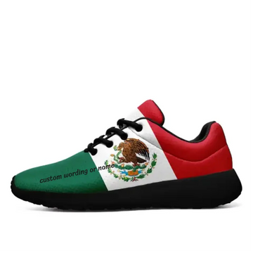 Customized NL Shoes with Black and White Soles and Striking Mexican Flag Theme, Personalize with Your Name and Images for True Patriots,NL-067-23023001
