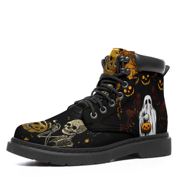 Custom Print Halloween Skull Pumpkin Ghosts Trick Lace up Boots Halloween Costume Footwear