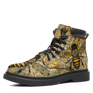 Custom Bee Printed Boots Vegan Leather All Season Boots Lace-Up Boots Gift For Friend