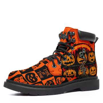 Halloween Costume Pumpkin Print Boots Winter Boots Outdoor Fashion Leather Ankle Boots