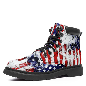 Custom Halloween Gift USA Flag Patriotic Skull Boots