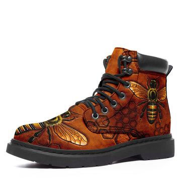 Custom Bee Print Classic Ankle Boots Lace-Up Steampunk Boots for Womens Mens