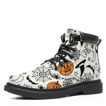 Custom Print Pumpkin Trick Leather Boots Women's Halloween Costume Footwear