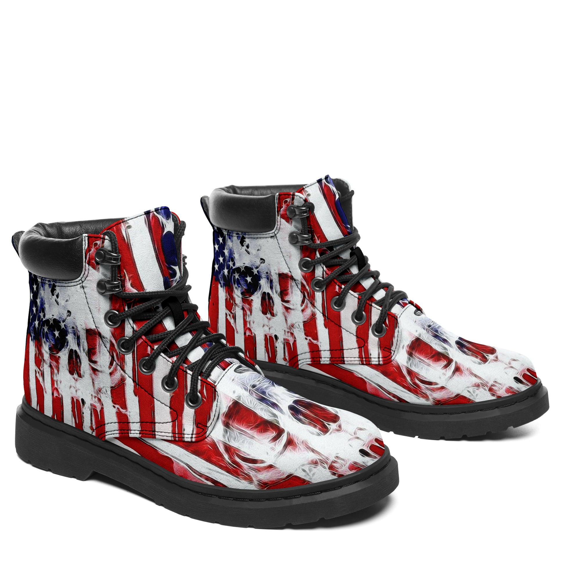 USA  Skull Flag Patriotic Boots 