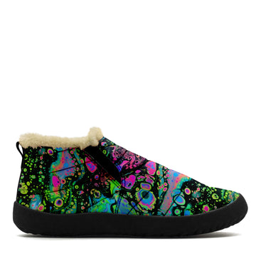 Custom Holographic Melting Art Womens Winter Snow Boots Fur Lined Warm Hippie Ankle Boots