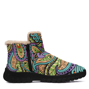 Custom Flower Printed Comfy Winter Fur Boots Winter Footwear for Women Men