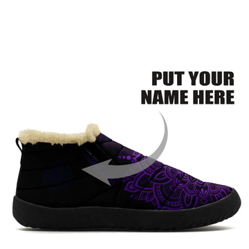 Custom PURPLE Mandala Flower Boots Winter Snow Boots Fur Lined Warm Ankle Boots Slip On