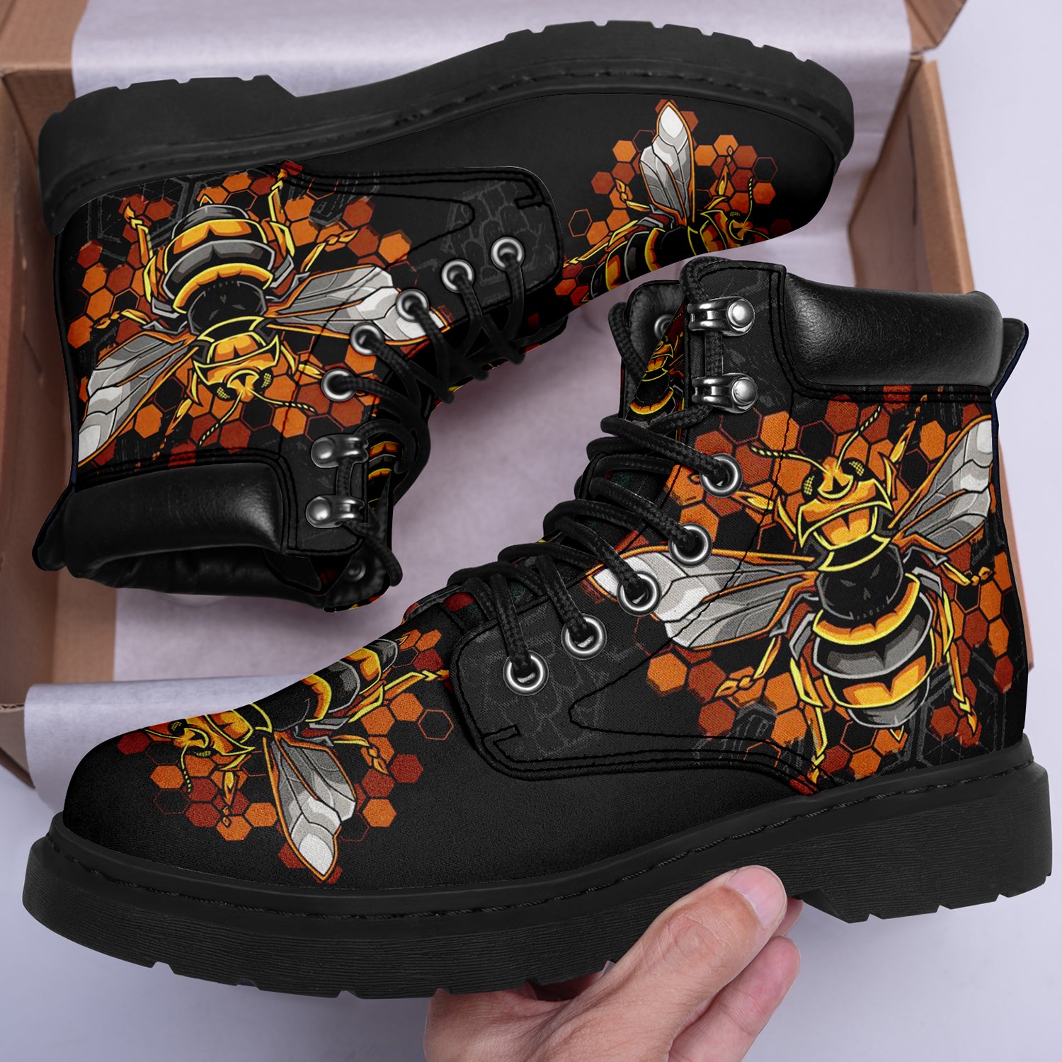 Custom Bee Printed Boots 