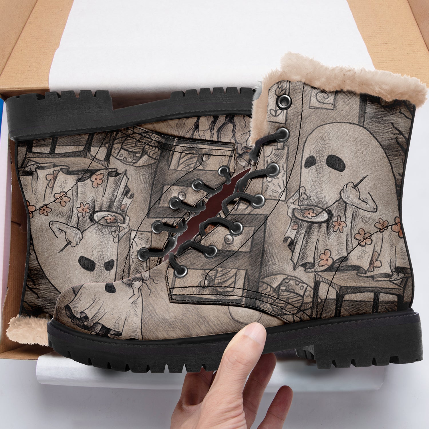 Halloween Ghosts Print Boots