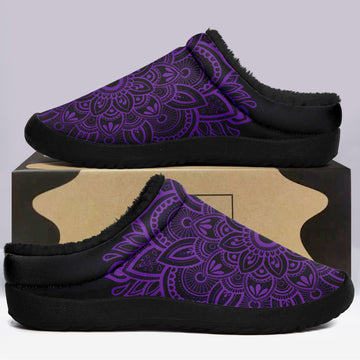 Purple Mandala Flower Indoor Warm Fur Lined Boots