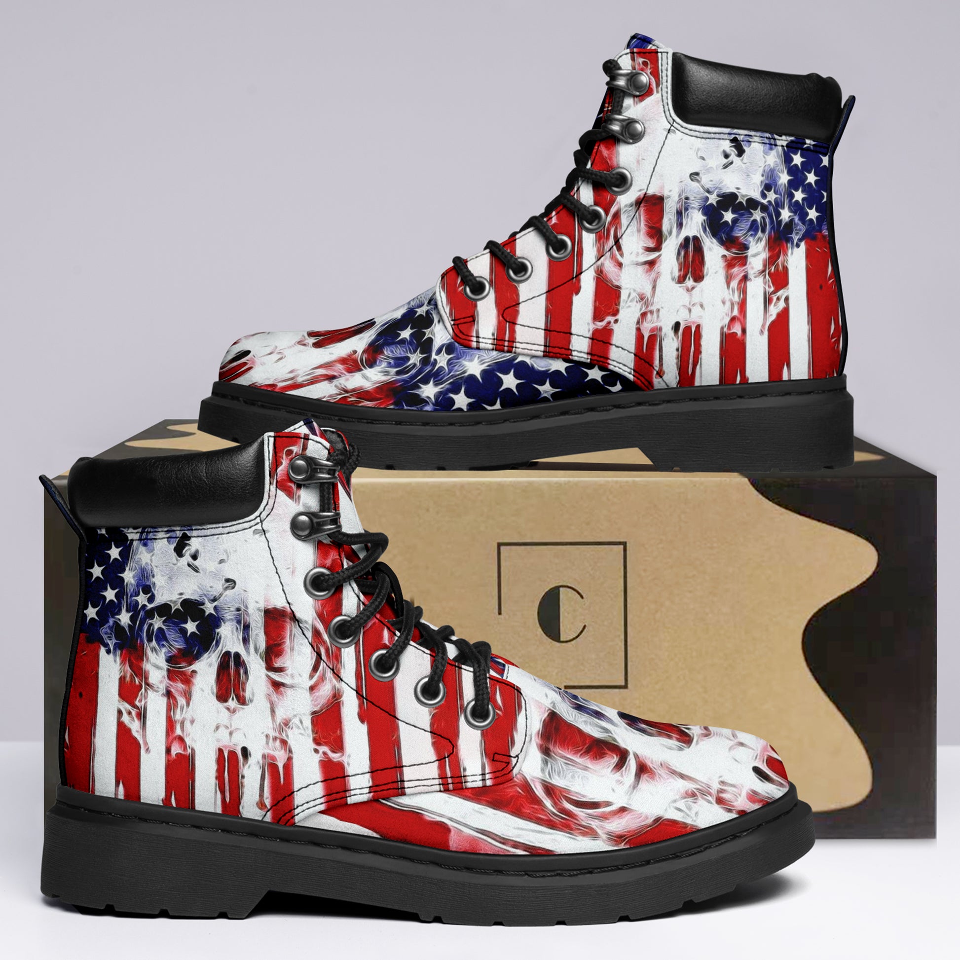 USA  Skull Flag Patriotic Boots 