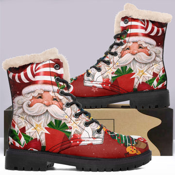 Christmas Boots Santa Claus Print Womens Winter Snow Boots Outdoor Fashion Design Boots Xmas Gift