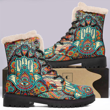 Hamsa Hand Shoes Fur Lined Winter Boots