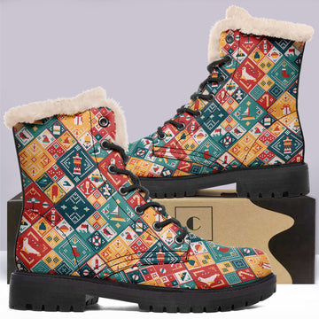 Christmas Print Boots Womens Winter Snow Boots Combat Boots Xmas Gift