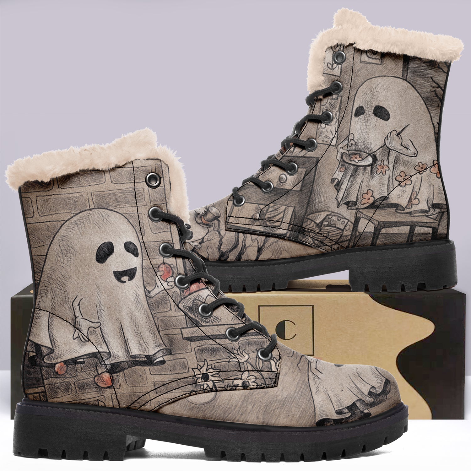 Halloween Ghosts Print Boots