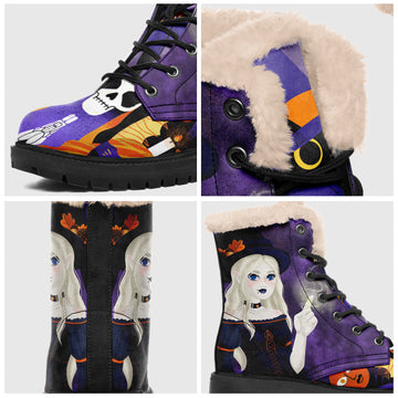 Wizard Halloween Print Boots Womens Winter Snow Boots Combat Work Hiking Boots For Women