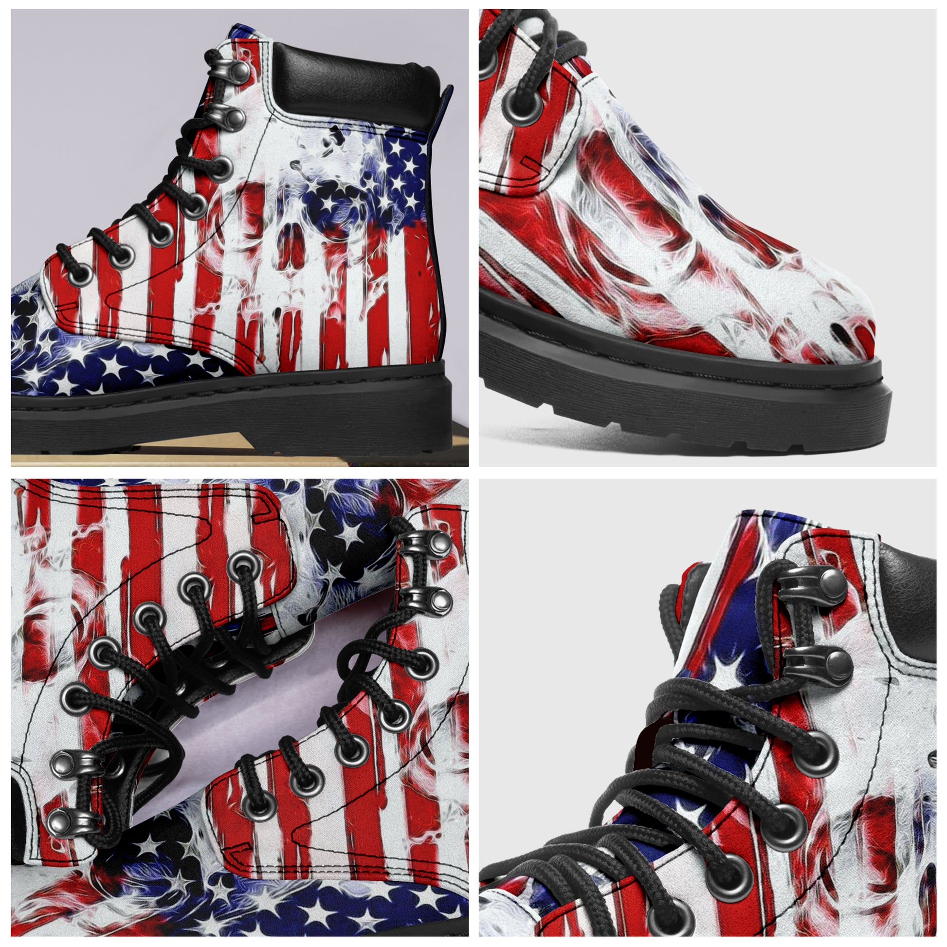 USA  Skull Flag Patriotic Boots 