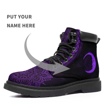 Abstract Moon Pattern And Flower Print Ankle Walking Boots Casual Comfortable Boots For Women & Men
