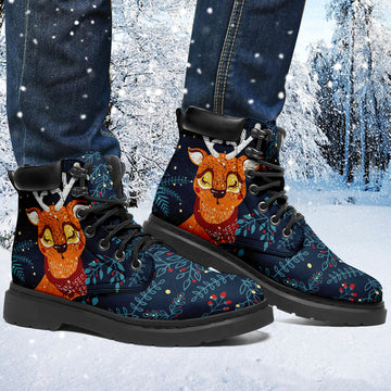 Custom Print Christmas Elk Fashion Lace up Leather Boots Women's  Men's Xmas Gift