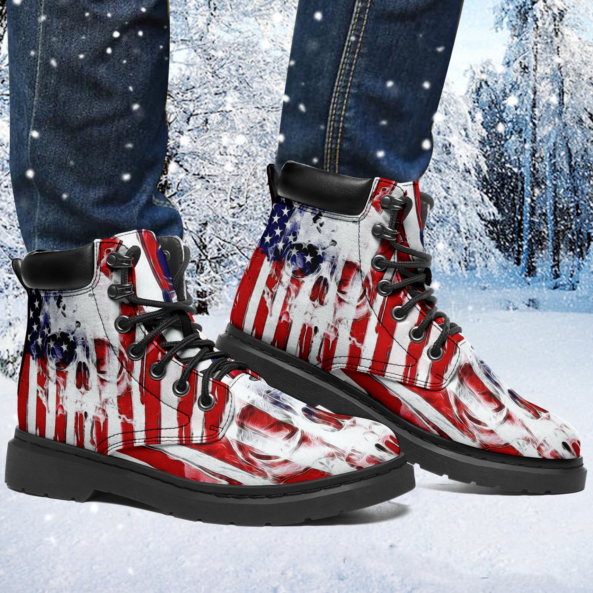 USA  Skull Flag Patriotic Boots 