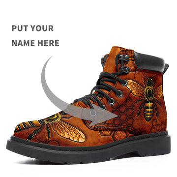 Custom Bee Print Classic Ankle Boots Lace-Up Steampunk Boots for Womens Mens