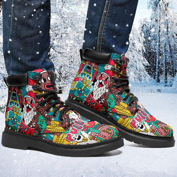 Custom Print Christmas Santa Lace up Leather Boots Women's  Men's Xmas Gift