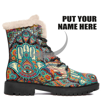 Hamsa Hand Shoes Fur Lined Winter Boots