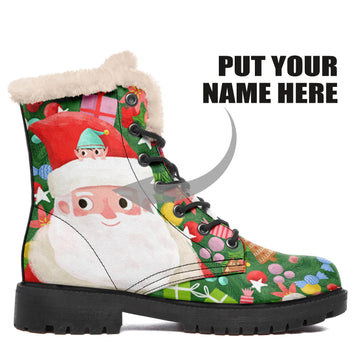 Christmas Santa Claus Print Boots Womens Winter Snow Boots Outdoor Hiking Boots Xmas Gift