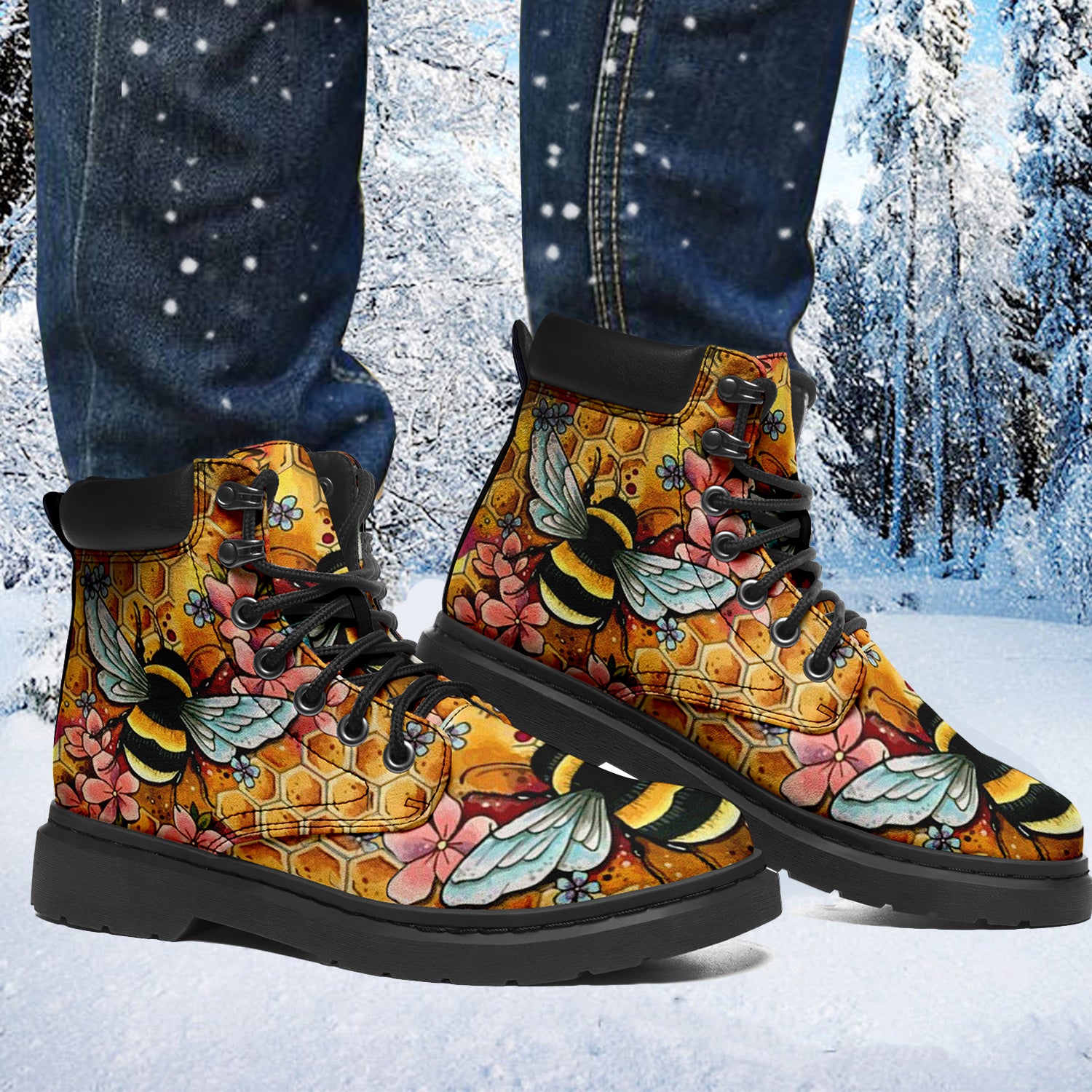 Custom Bee Printed Boots 