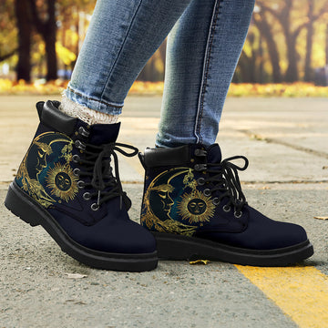 Personalized Sun & Moon Boots Lace up Boots,Custom Gift