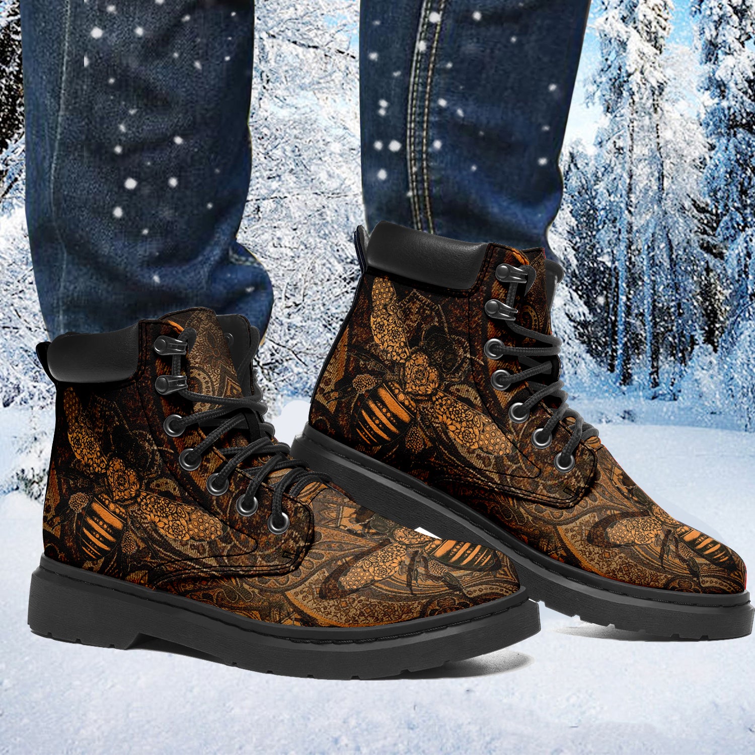 Custom Bee Printed Boots