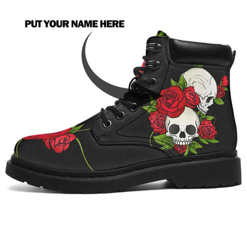 Custom Halloween Skull Boots, Couple Skull Flower Boots, Personalized Gift for Skull Lovers
