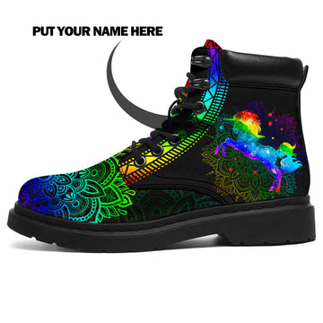 Custom Colorful Unicorn Boots, Leather Combat Boots, Personalized Gift
