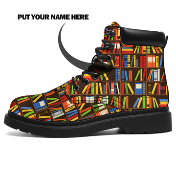 Custom Reading Bookshelf Boots, Casual Fashion Boots, Personalized Gift