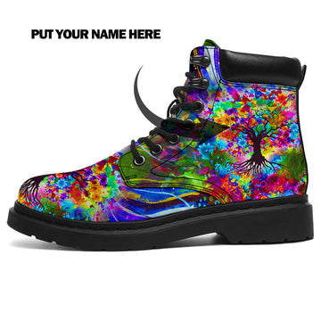 Personalized Colorful Tree Of Life All-Season Boots, Ankle Combat Boots, Birthday Gift