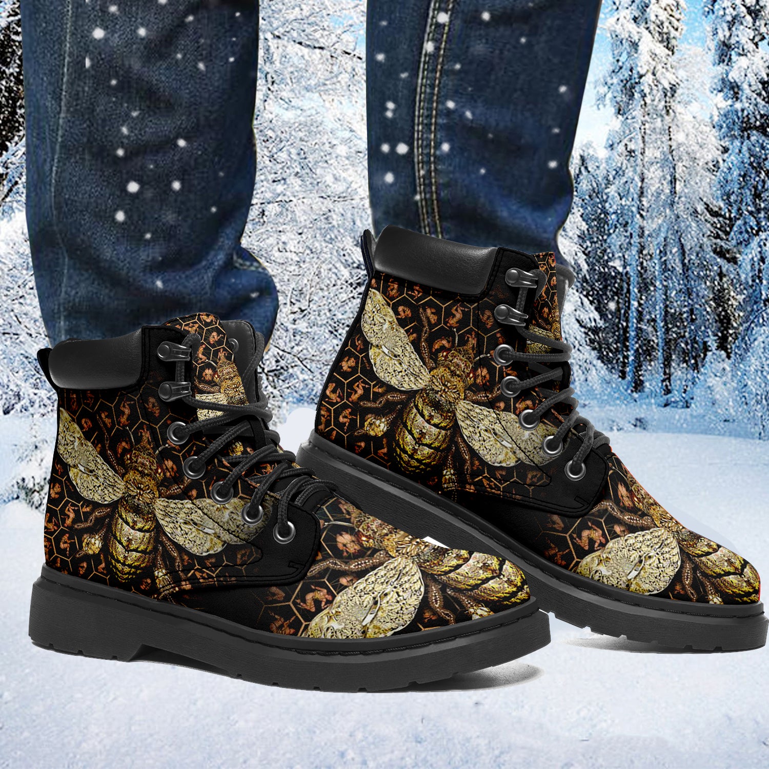 Custom Bee Printed Boots