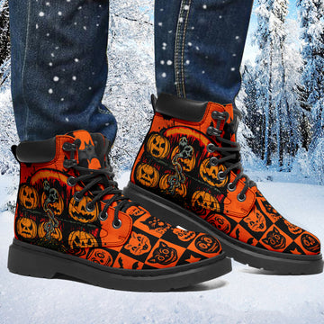 Halloween Costume Pumpkin Print Boots Winter Boots Outdoor Fashion Leather Ankle Boots